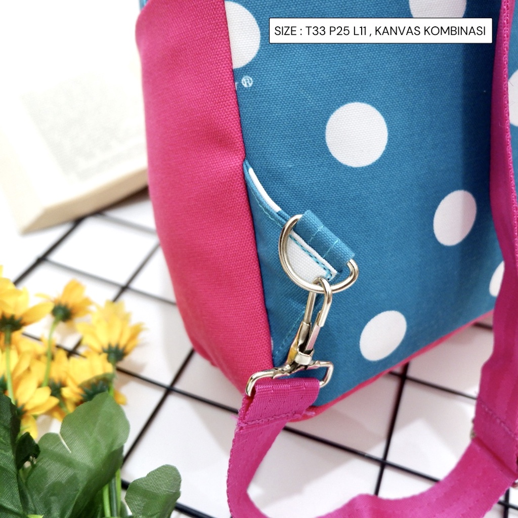 Bayar ditempat - Ransel backpack multifungsi tas punggung kecil murah simpel banyak kantong polkadot