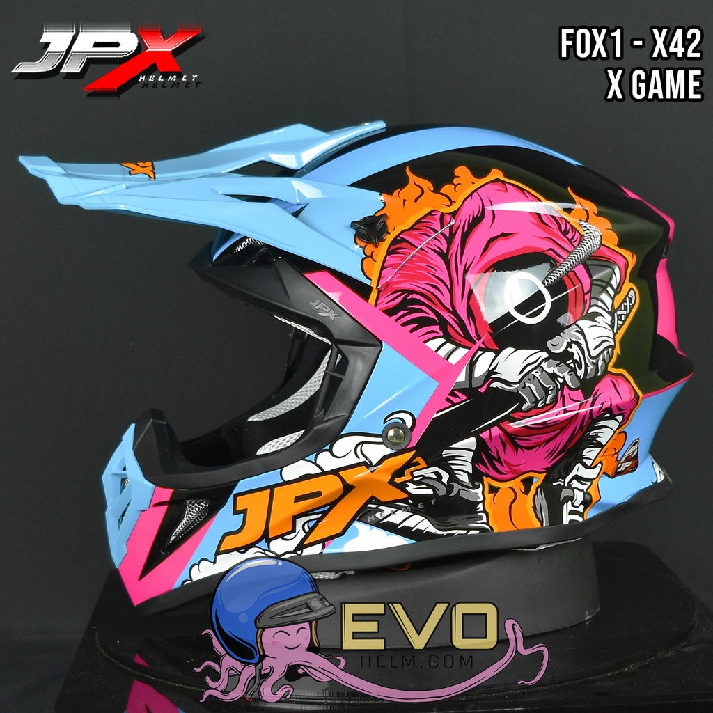 HELM JPX X42 SUPERBLACK CROSS_FOX1 + GOOGLE SNAIL (ONGKIR 2 KG) HELM JPX X42 X-GAME HELM CROSS