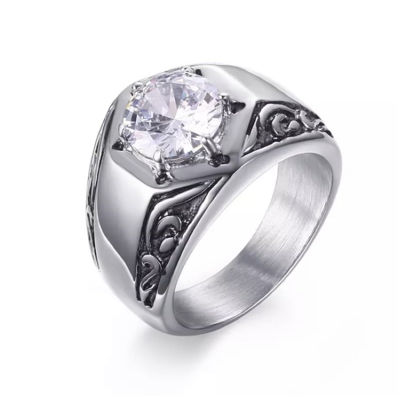 Cincin Pria Titanium Berlian Cubic Zirconia Original Wedding Ring Premium Quality Anti Karat