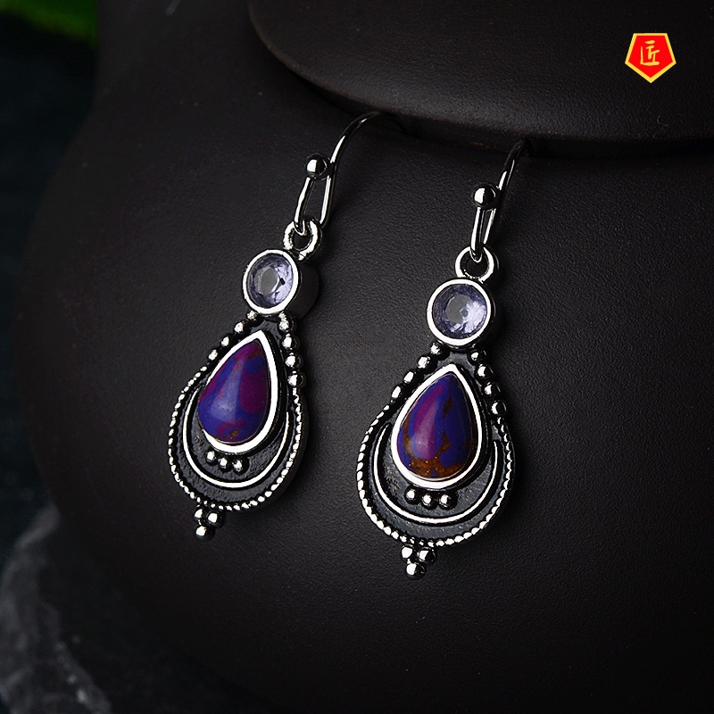 [Ready Stock]S925 Charoite Earrings Women's Fashionable Violet Turquoise