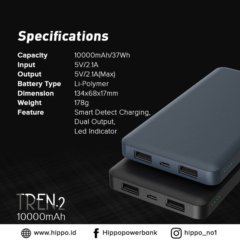 Hippo PowerBank Tren 2 10000mAh - PowerBank Tren2 10000mAh original