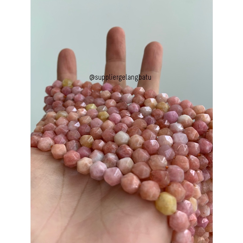 batu hexagon Stone 8mm sun stone bahan rangkai aksesoris peach akik