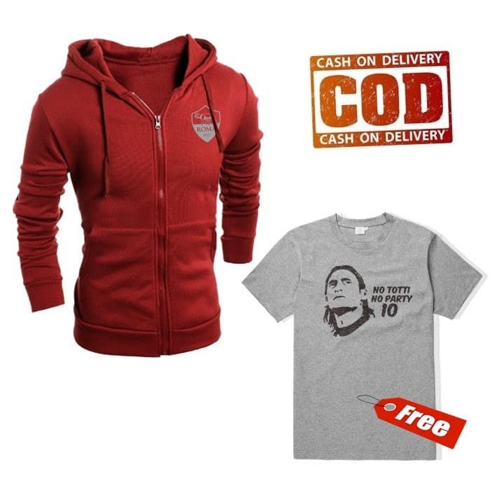 Jaket AS ROMA free kaos big size M L XL XXL XXXL XXXXL XXXXXL - M, Hitam