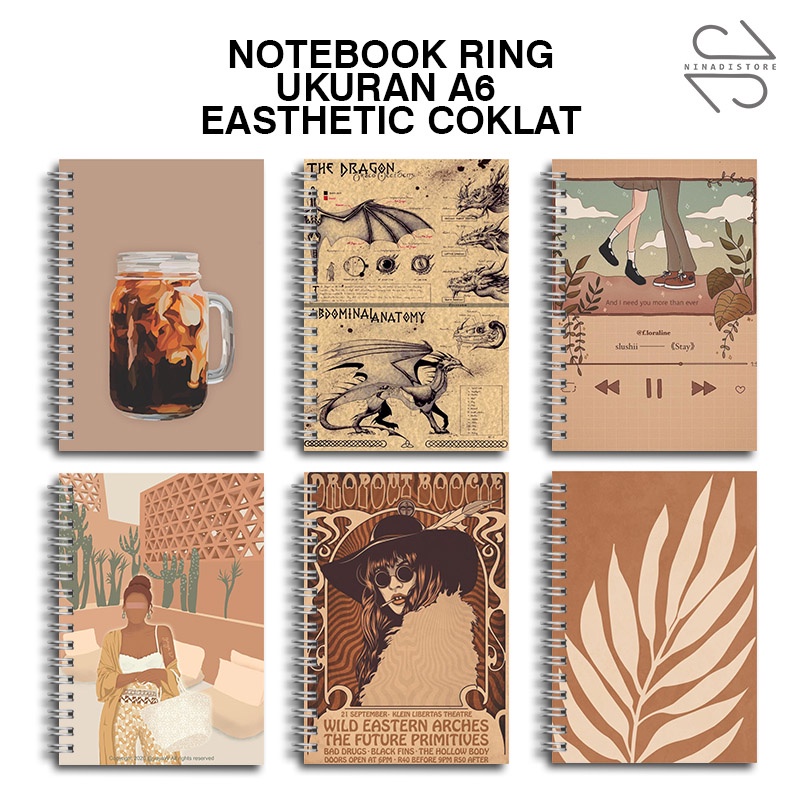 

(BELI 6 GRATIS 1)Buku Tulis Catatan buku notebook buku diary Notebook Ring Spiral A6 60 Lembar koleksi gambar AESTHETIC COKLAT PART4