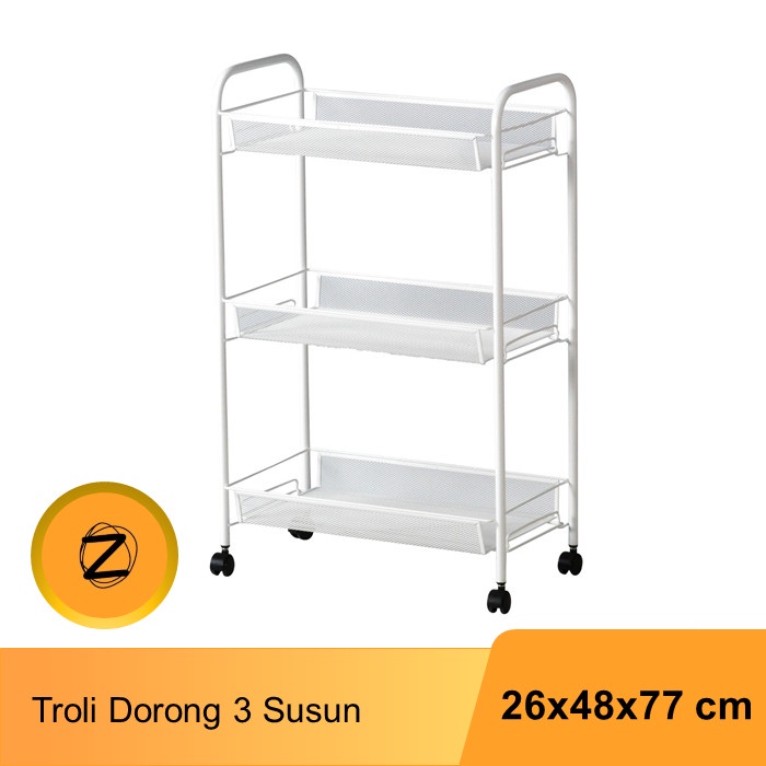 Troli Dorong 3 Susun Baja Powder Coating 26x48x77 cm