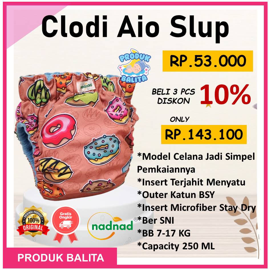 Popok Clodi Celana Slup Kain Cuci Ulang Nadnad All In One Sekali Slup Motif Terbaru New Desain BB 7-17 Kg