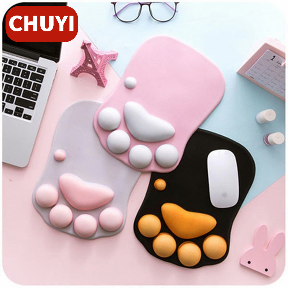 Mouse Pad Bentuk Telapak Kaki Kucing Lucu Bahan Silikon Lembut