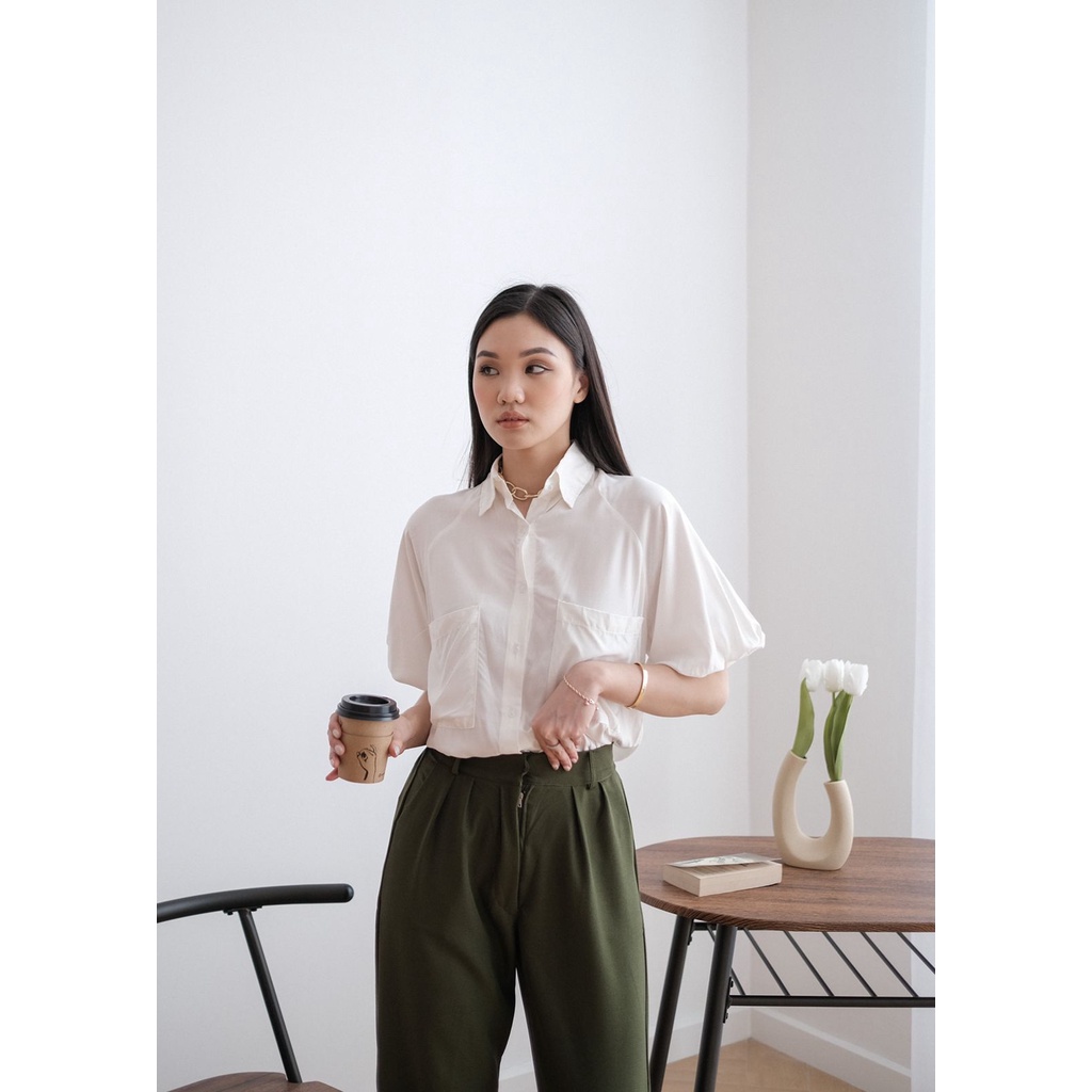 PYO Kemeja Atasan Wanita Kerja Kantor Korea Basic Atasan Cotton Silk Shirt