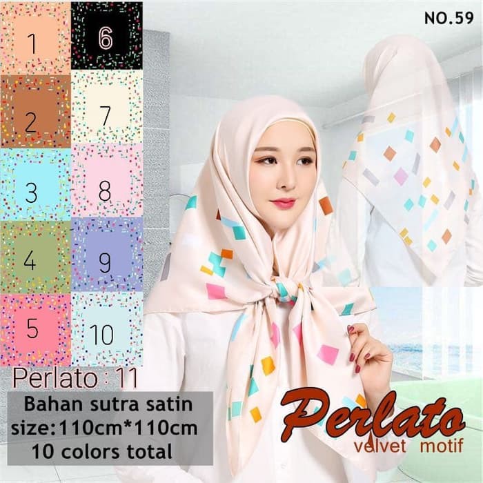 Jilbab Segi Empat Satin Velvet Motif Polkadot Bunga seri : PERLATO -11