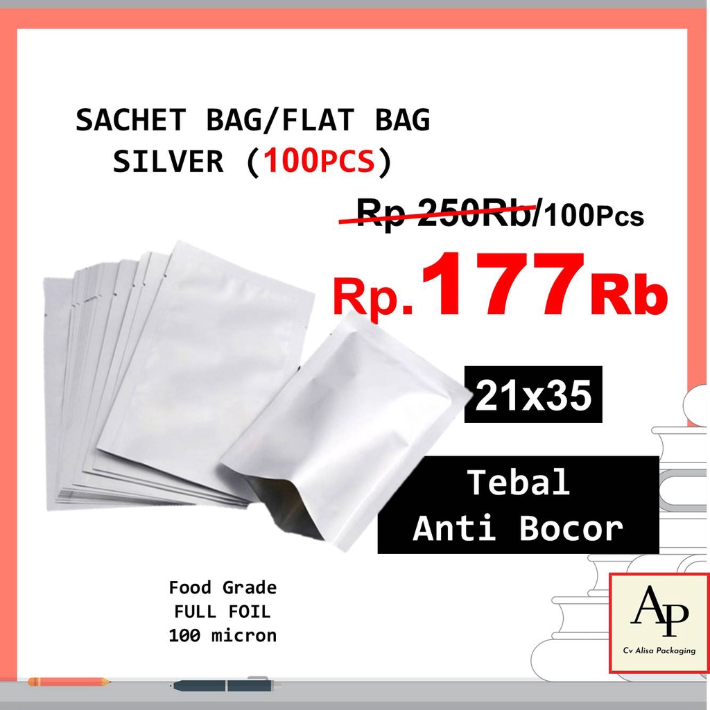 

Sachet Bag Alumunium Foil 21x35 Non Ziplock Food Grade Plastik Kemasan Saset Aluminium Foil Kantong Kopi Snack Cemilan Camilan Keripik Kerupuk