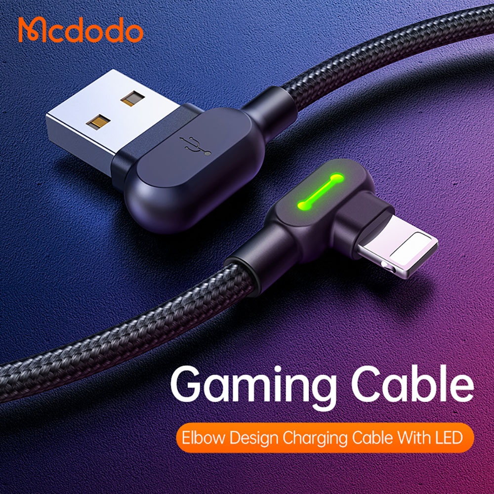 Lightning Cable MCDODO Gaming Led 90 Fast Charging 2A 1.2 Meter Kabel Charger CA-4671