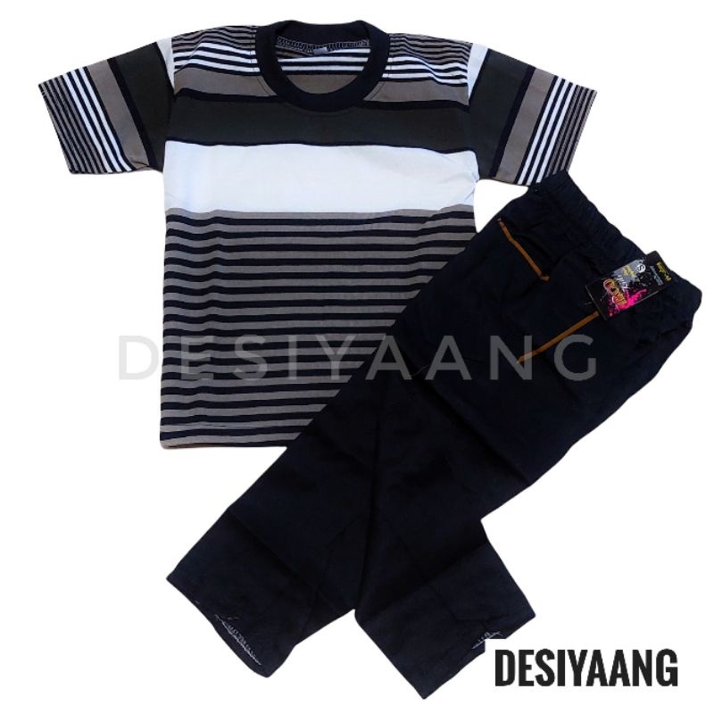 Setelan Anak LAKI LAKI Kaos Salur Celana Chinos SIZE S 3-4tahun Oblong Stripe