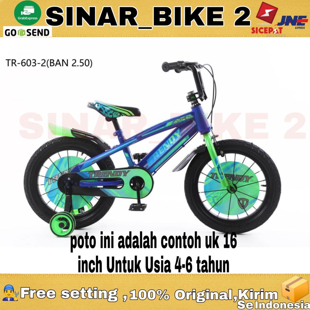 Sepeda Anak Laki BMX TRENDY TR 603-2 Ban Jumbo 2.50 Uk 12 16 &amp; 18 Inch