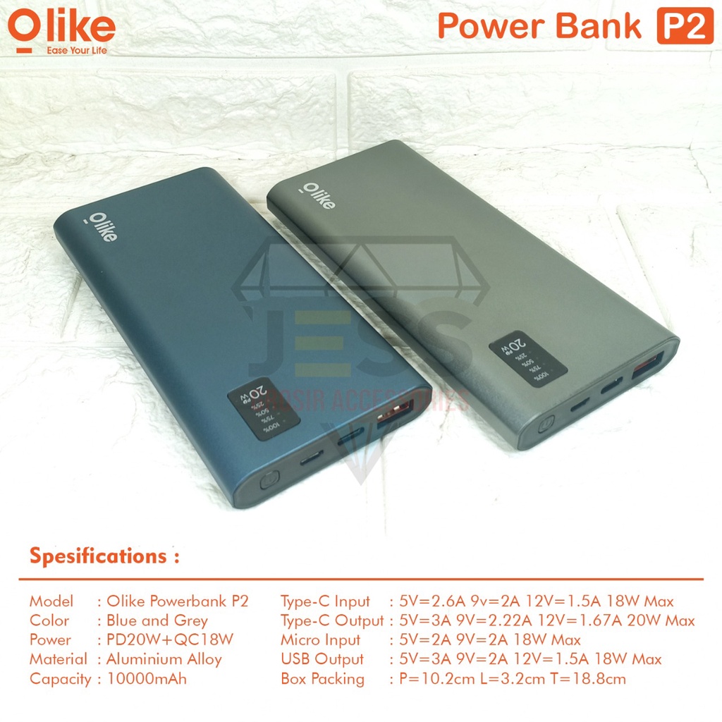 Olike Powerbank 10000mAh P2 Dual Port USB &amp; Type C Power Bank Super Fast Charging Quick 3.0