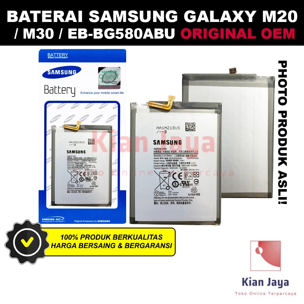 Baterai Samsung Galaxy M20 M205F M30 M305F Original OEM Batre Batrai Battery Hp EB-BG580ABU Ori