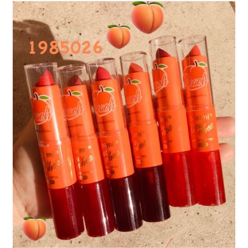 6Pcs LIPSTICK &amp; LIP TINT SASIMI PEACH 2IN1 S-1985