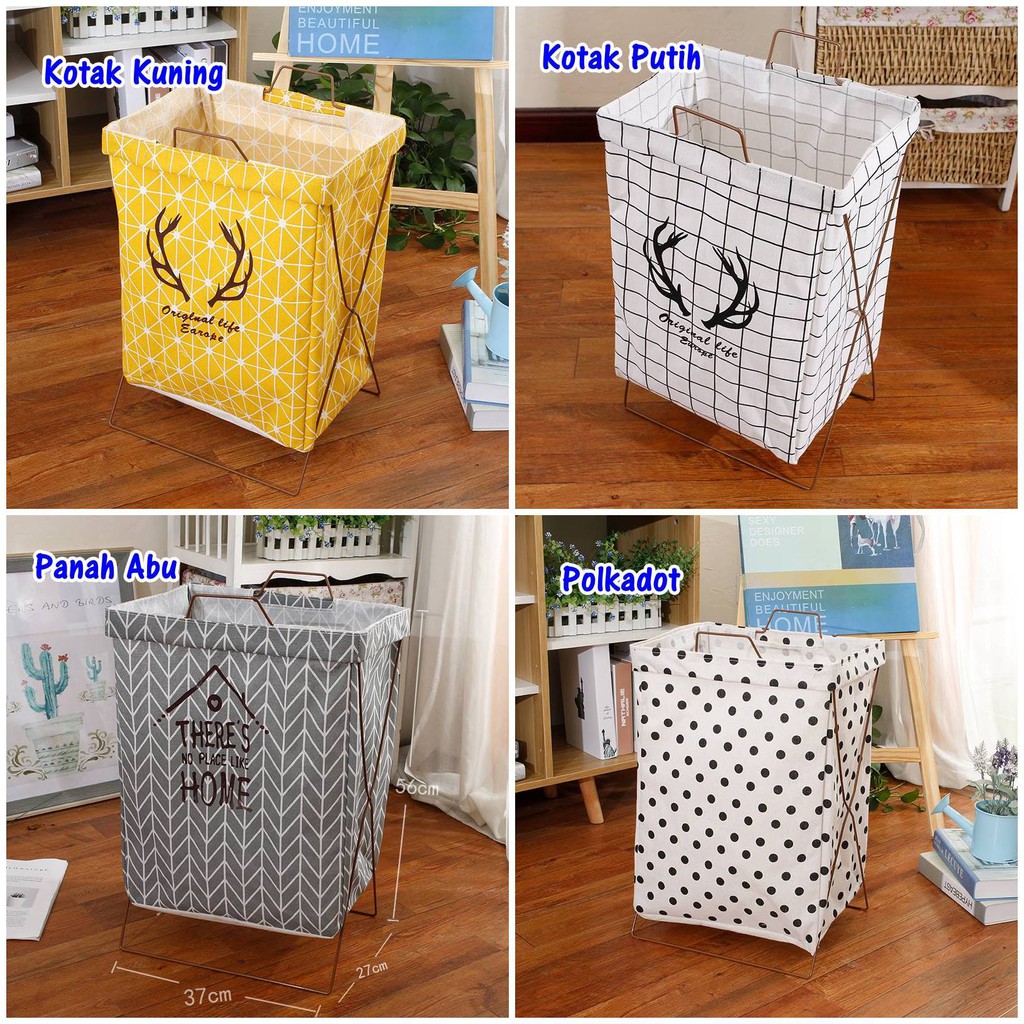 Alfaindo Keranjang Baju Cucian Pakaian Kotor Laundry Basket dengan Rangka Besi KB010