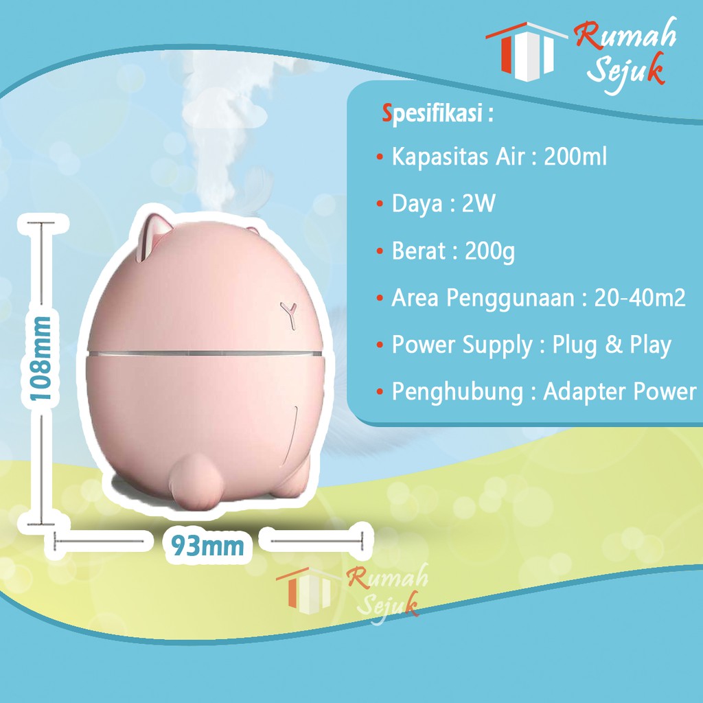 RS - Air Humidifier Diffuser Aromaterapi Alat Pengharum Ruangan Difuser Disfuser Unik Lucu Kucing RS-H32 Humdifier Purifier Difusser Defuser Humidifer Humadifier Humudifier Dispuser Humifider Portable Mobil Car Uap Hiasan Kamar Lampu LED Free Gratis Oil