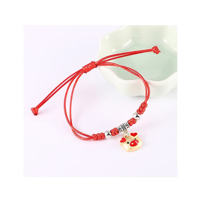 LRC Gelang Tangan Fashion Red + Black Red Heart Gold Pig Bracelet Y61087