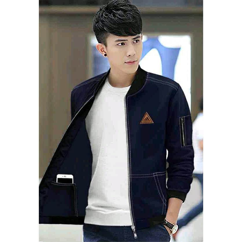 Jaket Pria Bomber Adidas  navy navi biru dongker birdong