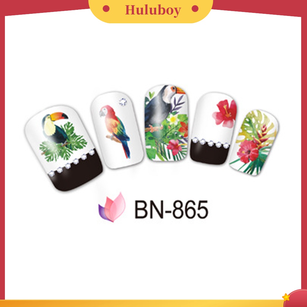 Huluboy Huluboy♡ Stiker Decal Transfer Air Motif Bunga / Daun / Flamingo Untuk Dekorasi Nail Art / Manicure DIY