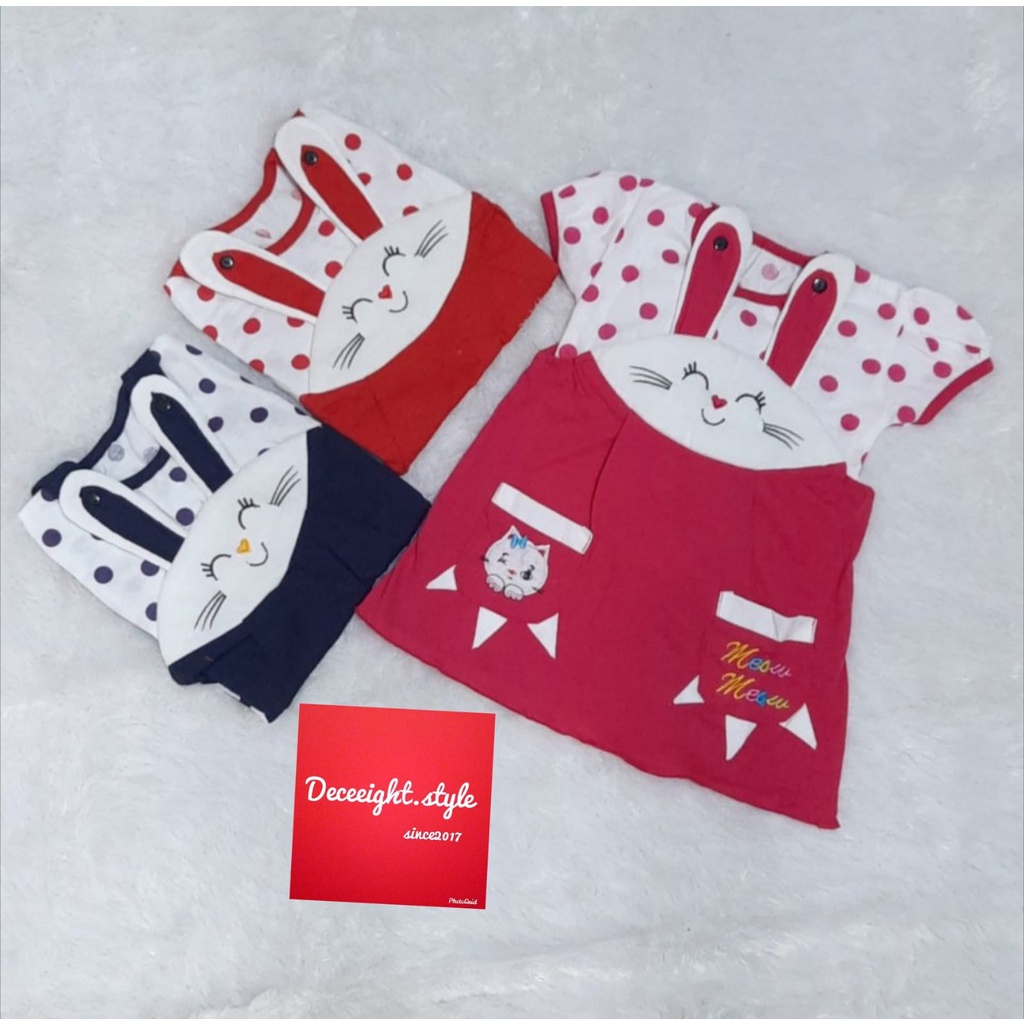 DC JUMPER BAYI PEREMPUAN KARAKTER MEOW/OVERALL BAYI PEREMPUAN/BAJU JUMPER BAYI PEREMPUAN/DRESS BAYI 