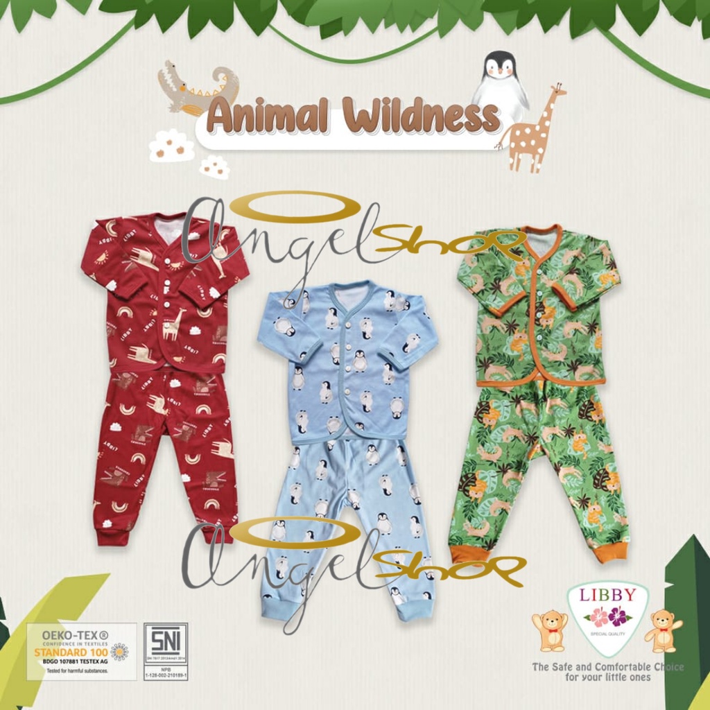 LIBBY Setelan Baju Kaos Balita Motif Animal Wildness Panjang/Pendek (1stel)