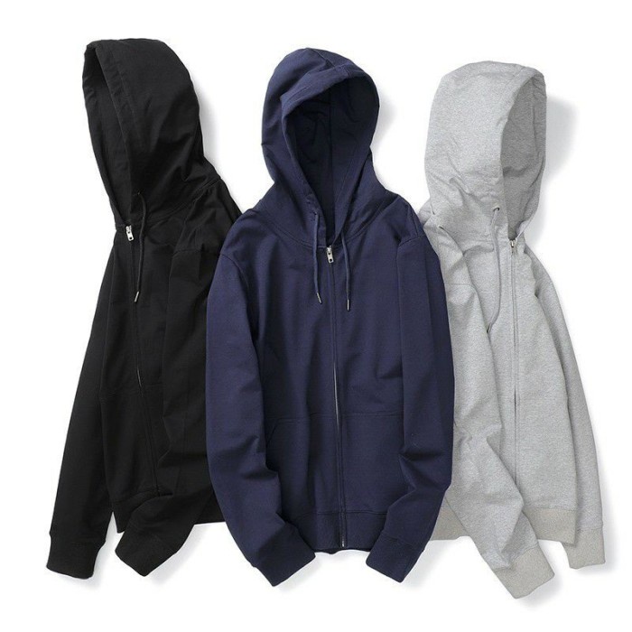 jaket wanita Jaket Zipper Polos Pria Kupluk Hoodie Unisex Pria Wanita FLEECE - COD - M crop kekinian