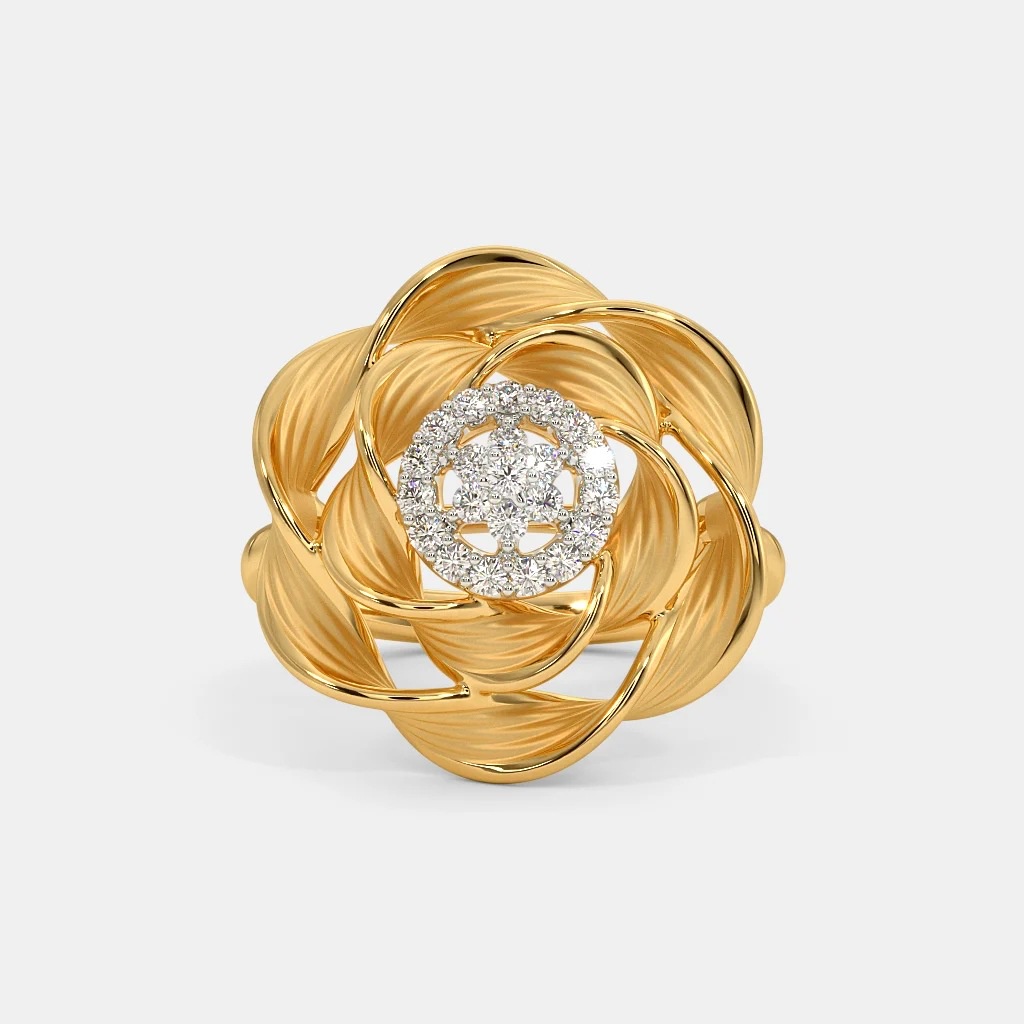 Goldkingdom Perhiasan Fashion 24K Bangkok Aksesoris Ready Stock Diamond Rose Inset Diamond Ring Cincin Tunangan Emas Asli Kadar 375 18karat