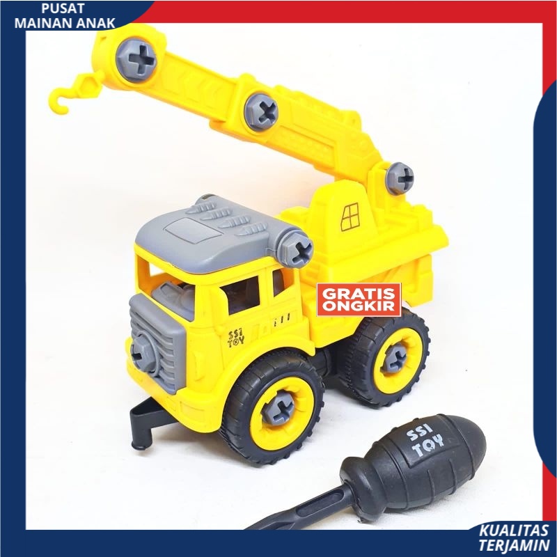 ( BISA COD ) Mainan Anak Mobil Truk Bongkar Pasang DIY Obeng Toy Car Mixer Truck 1 set Kemasan Kantong