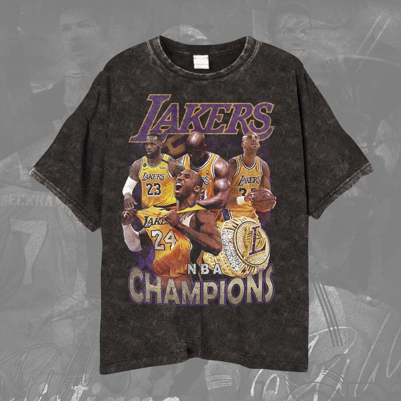NBA LA LAKERS CHAMPION T-Shirt/Kaos Basket Ball Vintage Washing LA Lakers Unisex