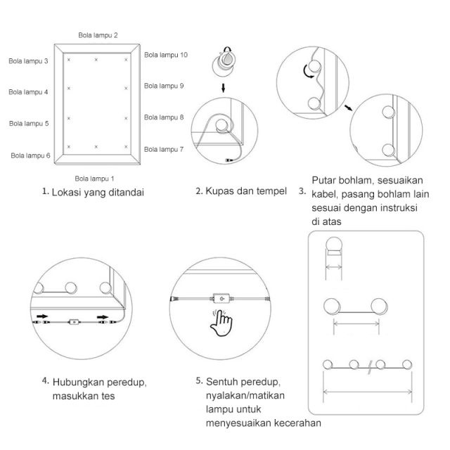 lampu LED meja rias 10pcs Lampu Vanity Isi 10 lampu kaca meja rias lampu Led Meja Rias / Lampu Kaca Rias Vanity Mirror Light ( 10 Bohlam )