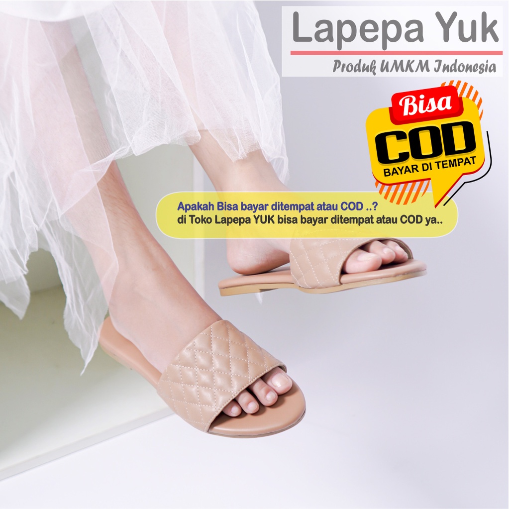 LAPEPA YUK - Sandal Wanita Teplek Selop VANIA ALL COLOR Sendal Slop Cewek Flat Slip On Tidak Licin Anti Slide Karet Jelly Warna Black Hitam Brown Coksu Size 36 37 38 39 40 Sandal Perempuan Premium Original Kekinian Terbaru Shoes ORI Mall Official Store