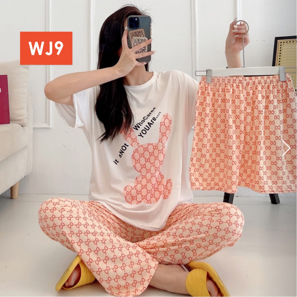 LAPAGO - Piyama Dewasa Wanita Perempuan Import Celana Pendek Celana Panjang - Baju Tidur Kartun Wanita Dewasa 2021-WJ9 - Buny Putih
