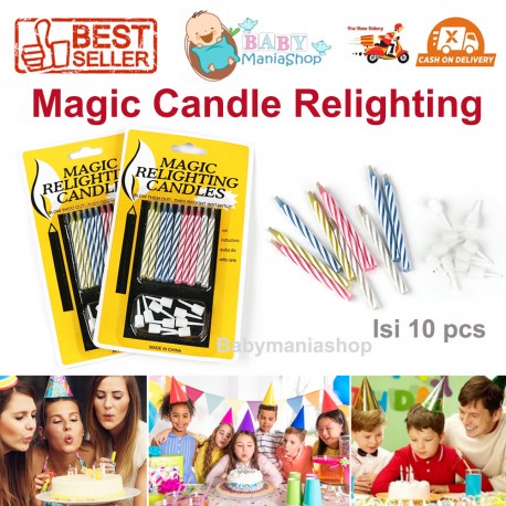 Lilin Ajaib Magic Candle Relighting Isi 10pcs Lilin Ulang Tahun Nyala Kembali Anniversary Christmas Natal Kue Cake Topper