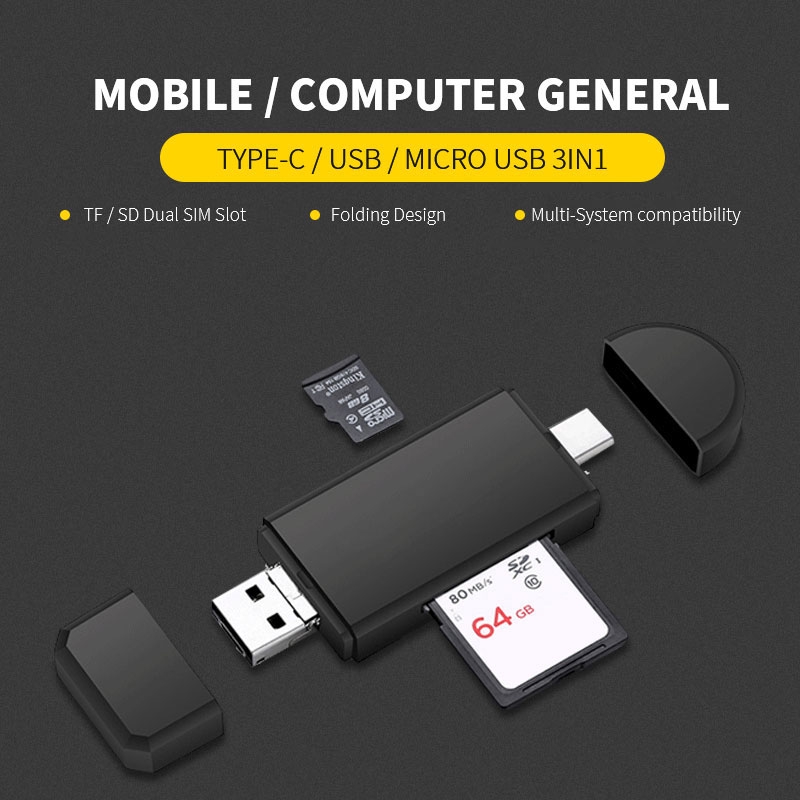 3 In 1 Type C/Micro USB OTG Memory Card Reader TF/SD Androi OTG Storage Adapter for Android Computer Extension Header Cardreader