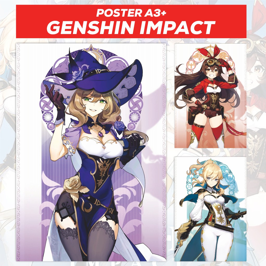 Poster Genshin Impact Aether Amber Beidou Xiao Venti Hu tao Ganyu Noelle - Size A3+ Part 1