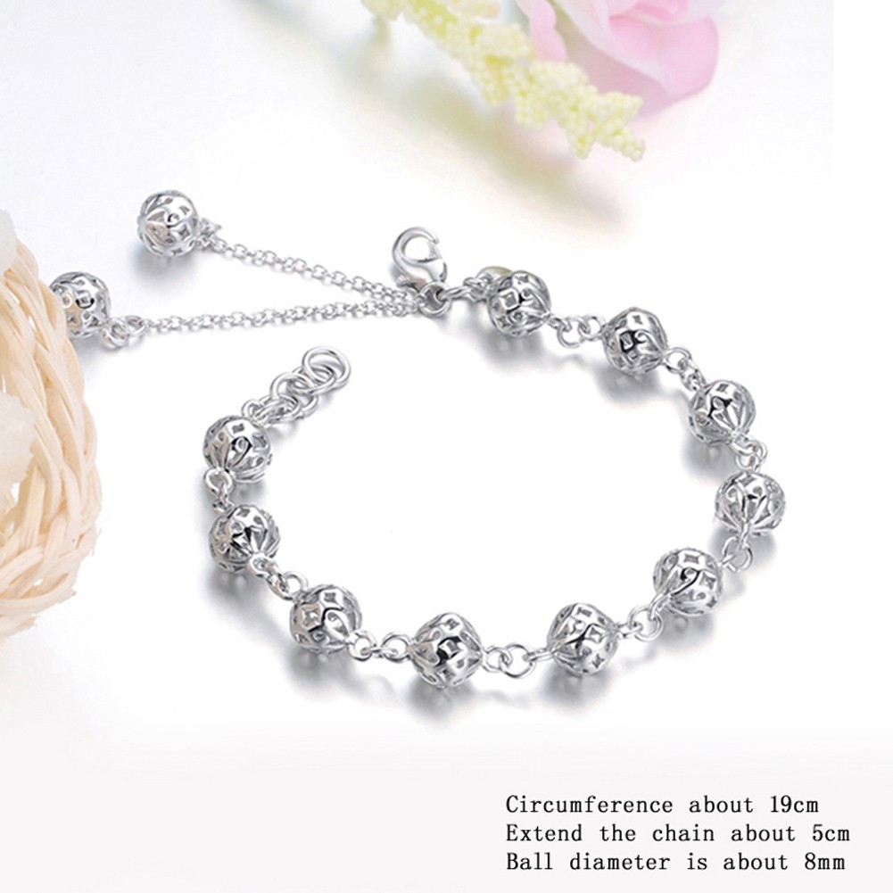 Gelang Bahan Sterling Silver 925 Bandul Bola Hollow untuk Wanita