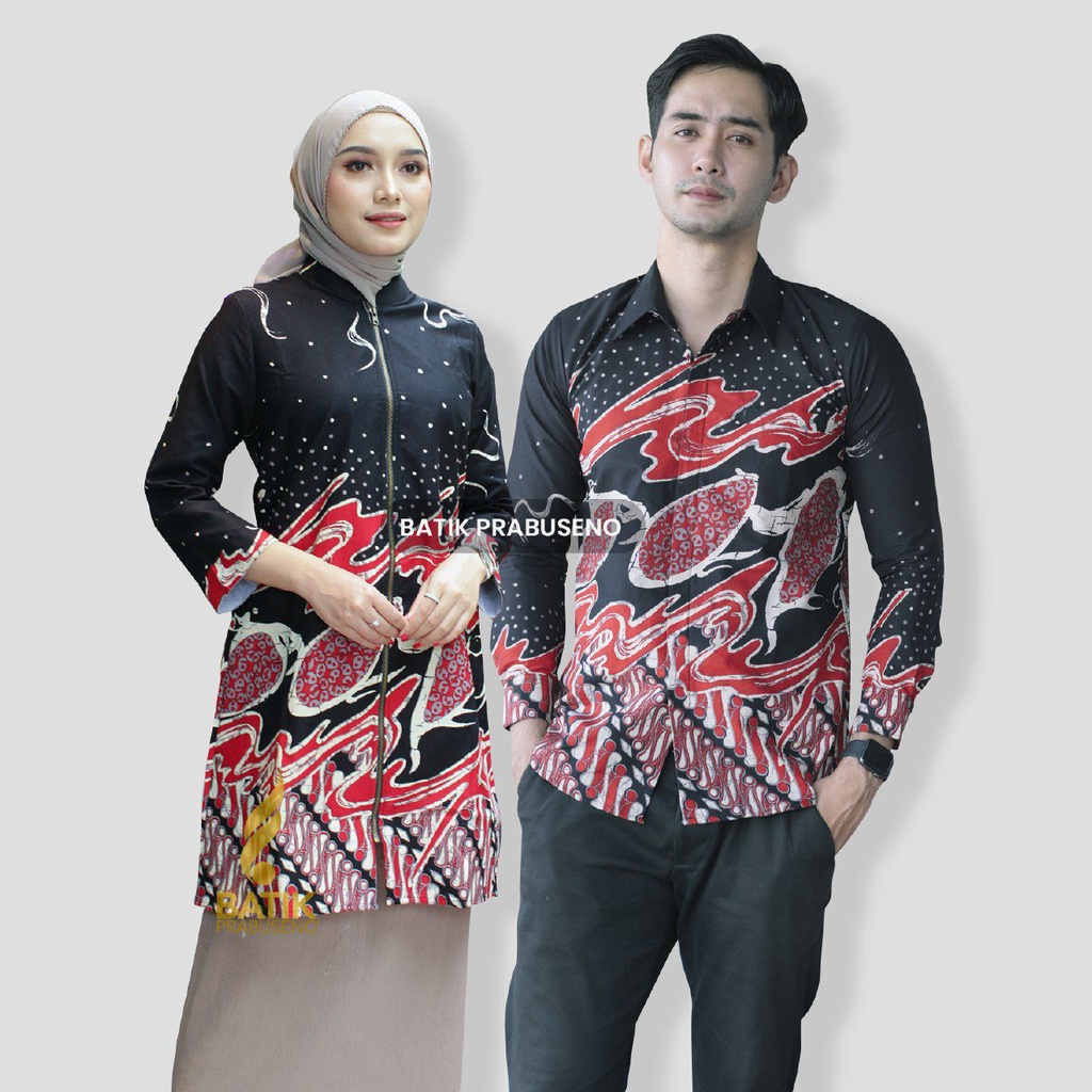 Batik Prabuseno - Anggita Baju Batik Couple Sarimbit Pasangan Pria Wanita Modern Kemeja Batik Pria L
