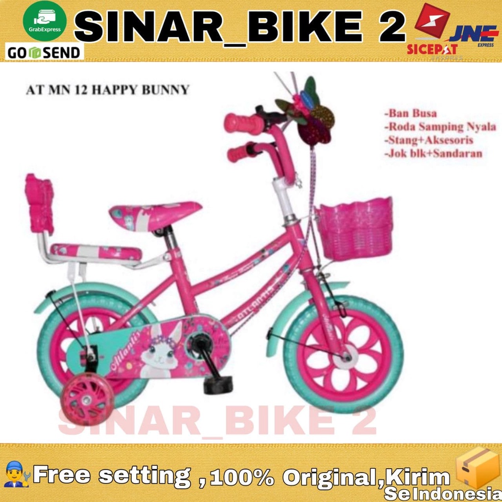 Sepeda Anak Perempuan Mini Atlantis HAPPY BUNNY Eva 12 Inch Keranjang