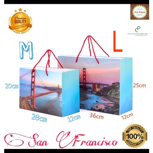 

PAPERBAG MOTIF SAN FRANSISCO UK 28X12X20CM / TAS KERTAS MOTIF / GOODIEBAG MOTIF MINIMAL ORDER 10PCS