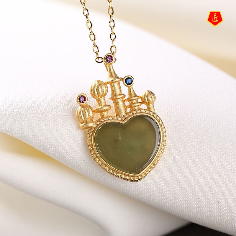 [Ready Stock]Hetian White Jade Love Castle Pendant Exquisite Refined Grace