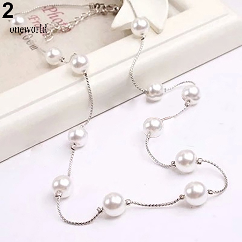 (ord) Kalung Rantai Clavicle Adjustable Bahan Alloy Dengan Mutiara Imitasi Untuk Wanita