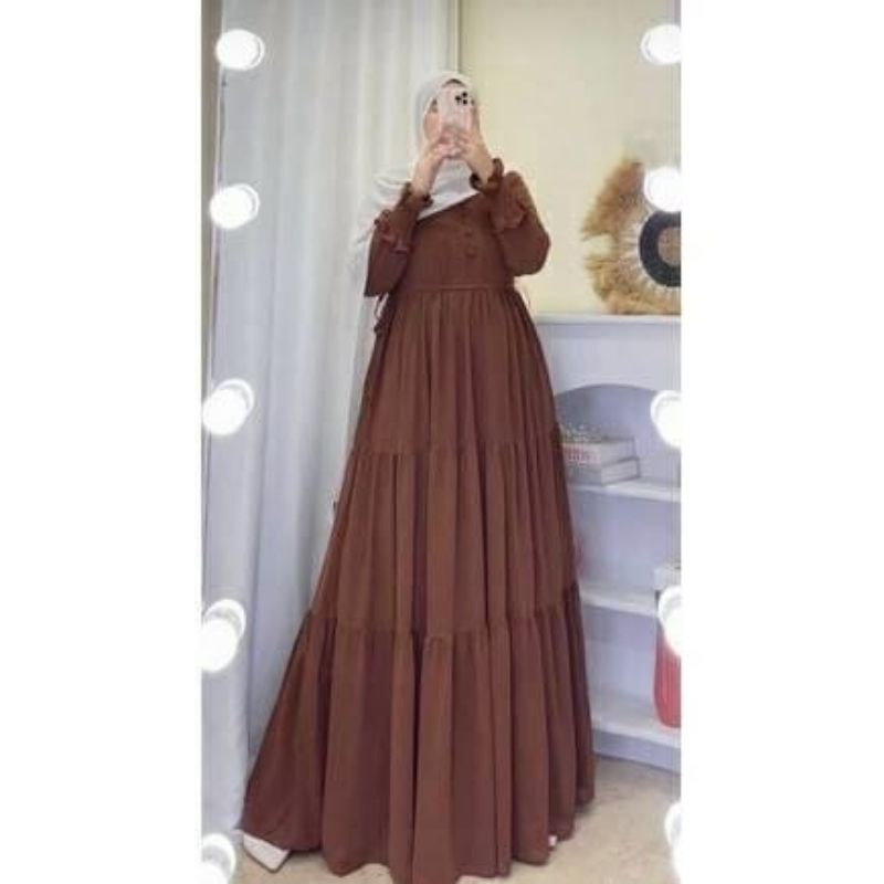 T.R - Gamis Terbaru CerutyBabydol Terlarus / Azzura Dress / Gamis Mewah Ceruty Terlaris 2021 / Gamis Ceruty Jumbo / Gamis Polos /Wd-Laluna Mocca
