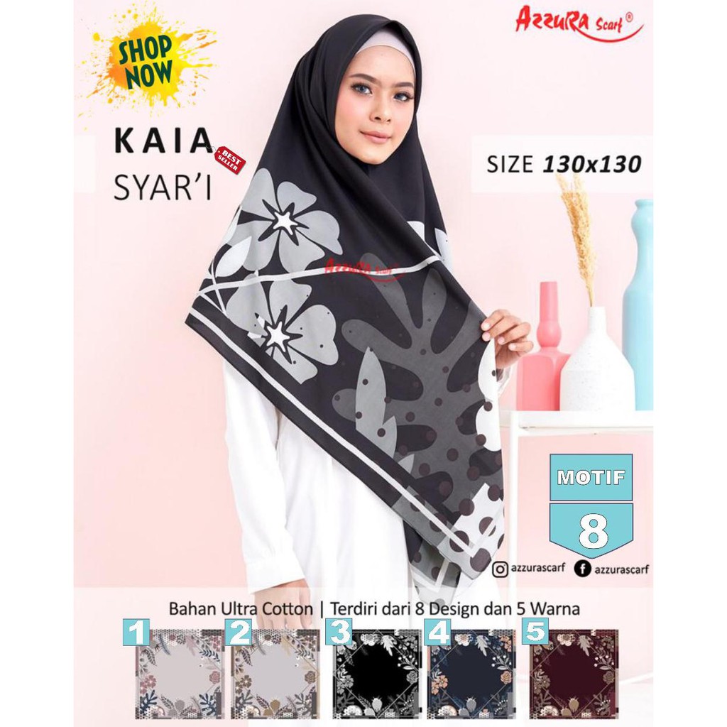 Jilbab Segi Empat Kaia Syari Ultra Cotton Motif 8 Azzura Scarf- Kerudung Hijab Scarf Square Original