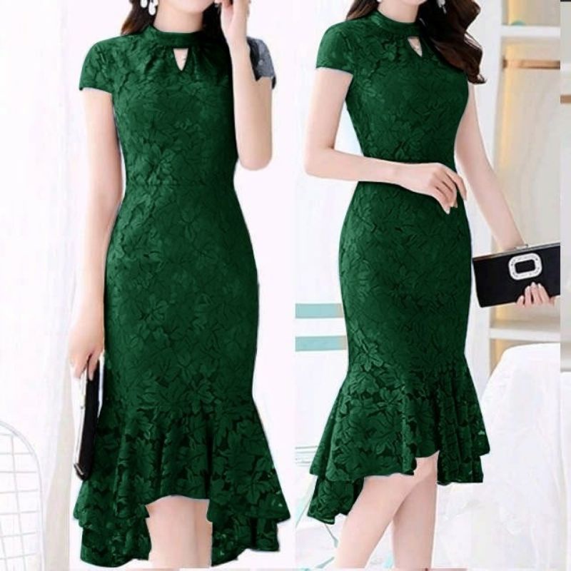 AS FASHION-COD-OZ-DRES WANITA CASUAL TERBARU-GAUN BRUKAT PENDEK-DRESS NATAL BRUKAT