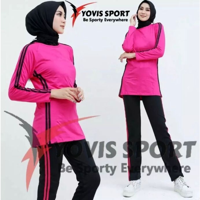 TERBARU !! Setelan Kekinian Viral / Baju Senam Setelan Olahraga Wanita Muslimah List Polos Yuvis Spo