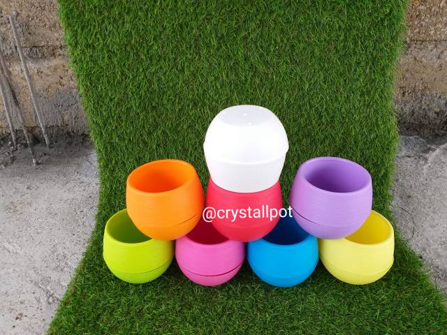 Pot bunga mini motif bola warna warni 9cm (fullcolour) - bola mini