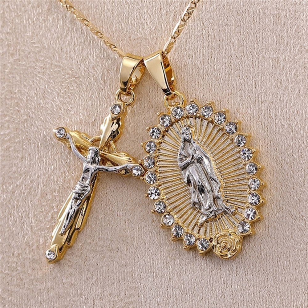 Kalung Rantai Liontin Salib Yesus Warna Gold Untuk Unisex