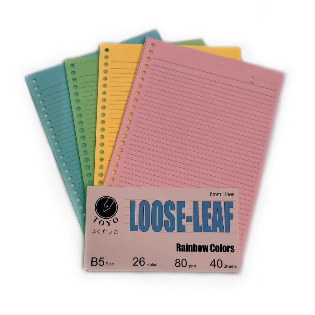 LOOSE LEAF KERTAS ISI BINDER B5 26 RING GARIS WARNA PASTEL RAINBOW 80 GSM TOYO